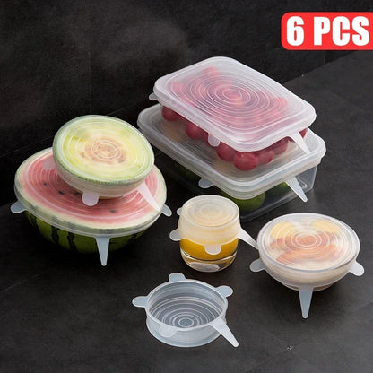 6pcs/set Kitchen Accessories Gadgets Silicone Food Lid Stretch Universal Bowl Pot Pan Fruit Vegetable Preservation Kitchen Tools