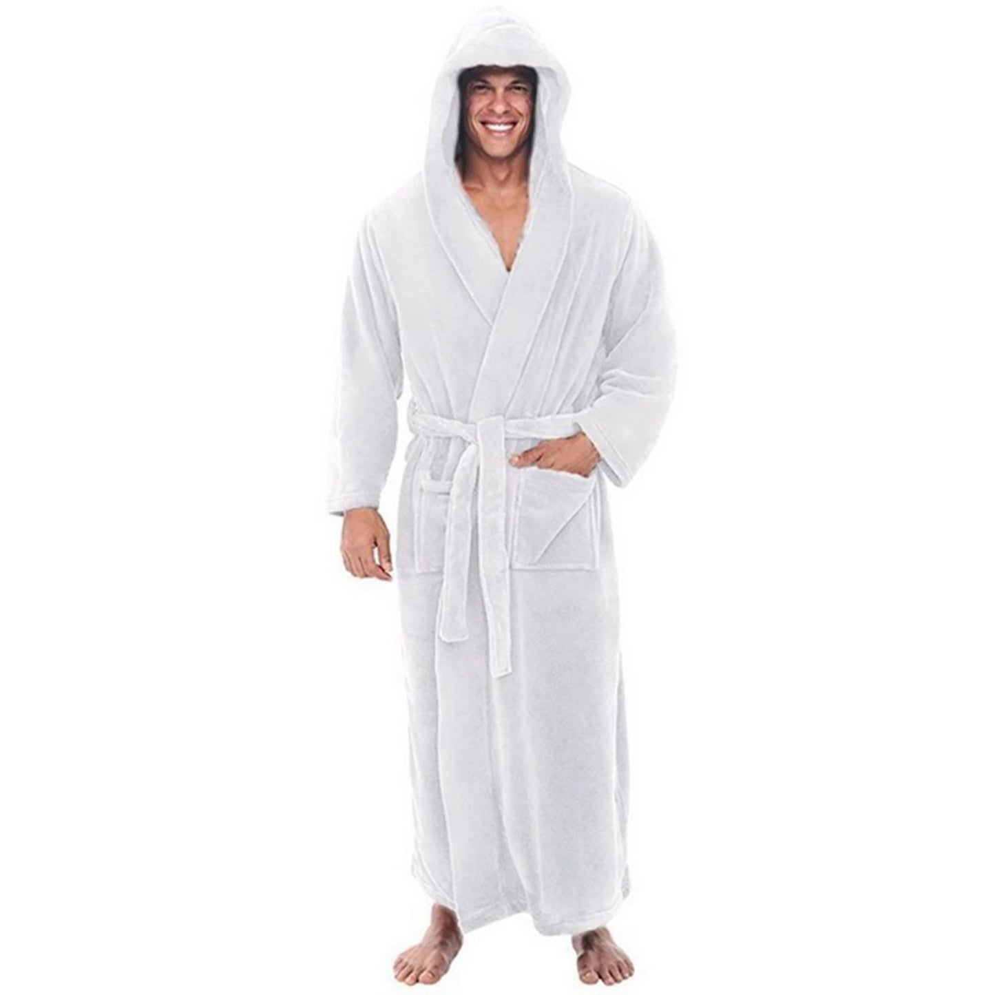 Mens Bathrobe Man Long Sleeve Winter Warm Nightwear Casual Flannel Robe Sleepwear Plush Male Bath Robe Nightgown