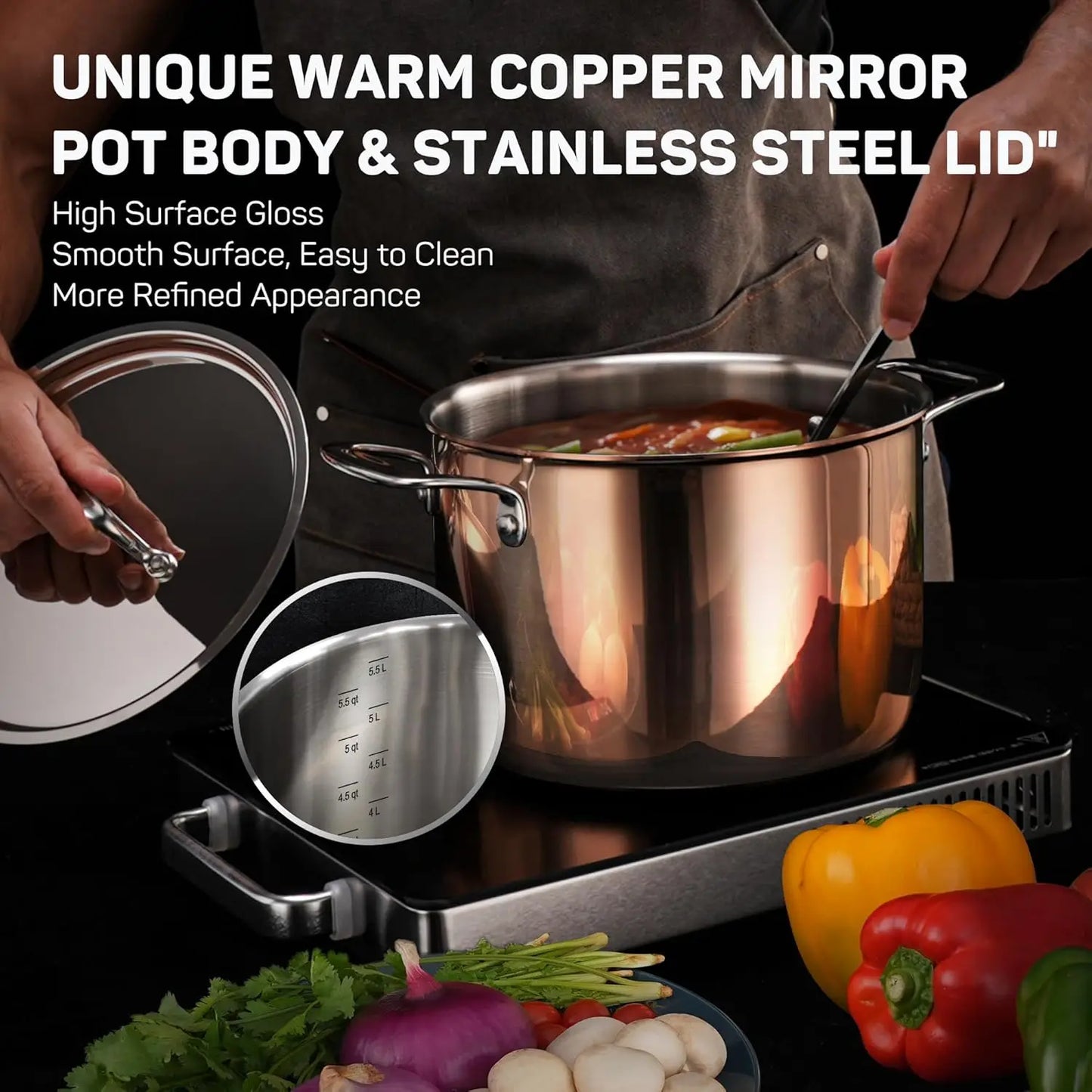 10-Piece Tri-Ply Stainless Steel Cookware Set – Copper Pots & Pans with Lids