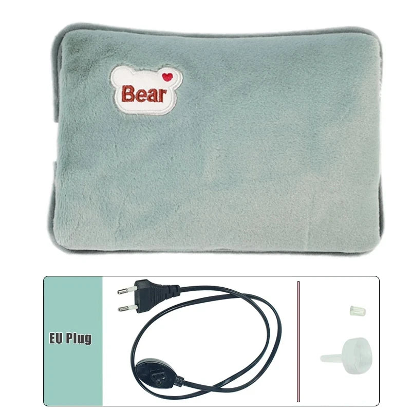 Electric Hot Water Bag Reusable Plush Hot Water Bottle EU Plug Charging Heating Water Bags Winter Warm Hand Pocket