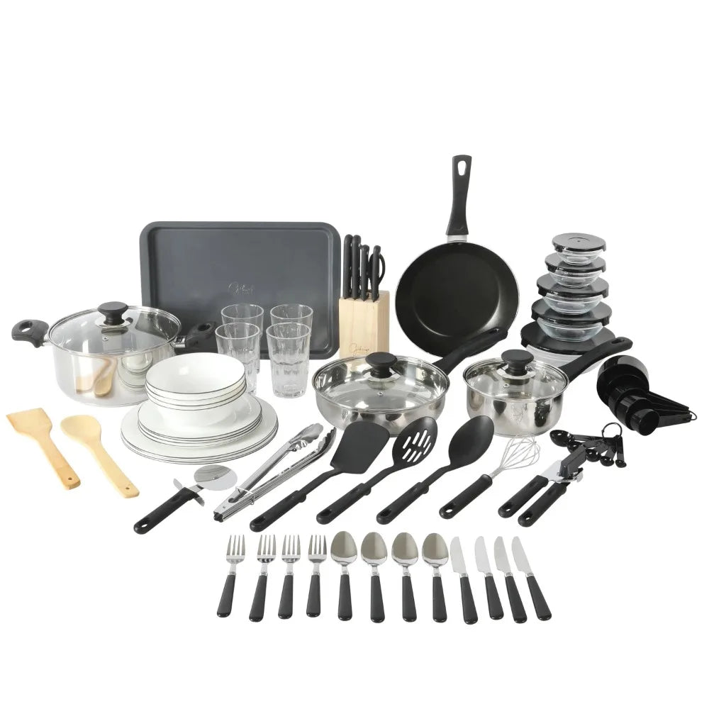 71-Piece Stainless Steel Silver Cookware & Dinner Set