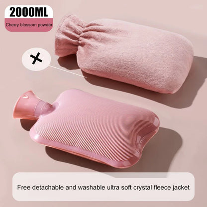 2000ml Winter Plush Hot Water Bag PVC Explosion proof and Heat resistant Hand Warm Waist Bag Suitable for Home Bedding Gifts