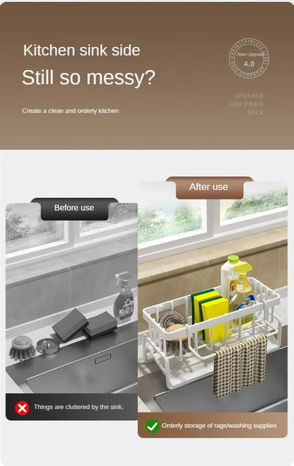 No-Punch Kitchen Shelf Rack – Sink Storage for Rags & Spices