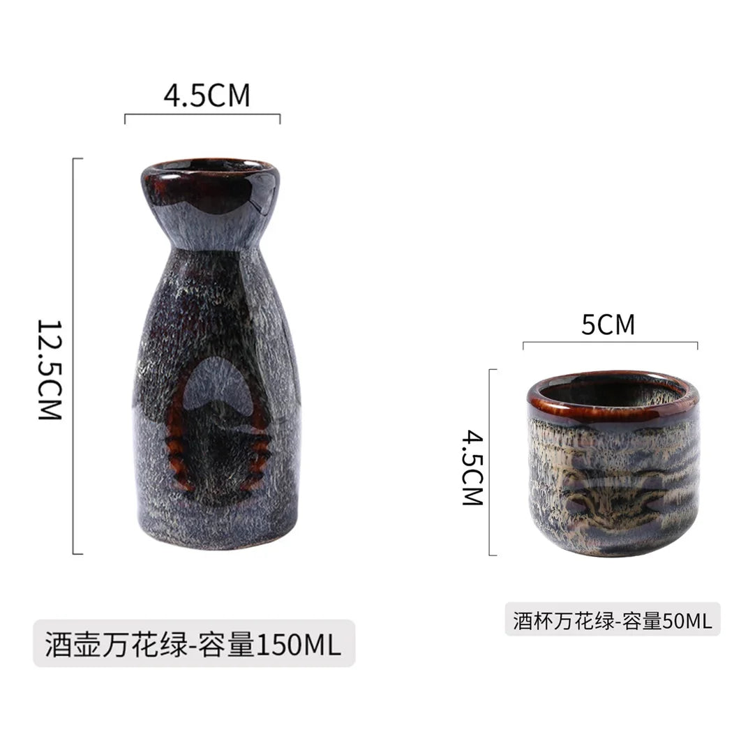 2PCS Japanese Ceramic Teacups & Retro Sake Bottles