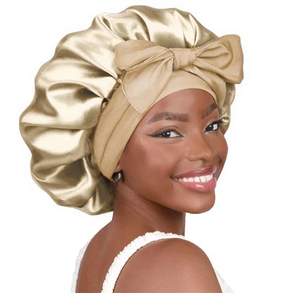 New Women Satin Solid Sleeping Hat with Stretchy Tie Band Elastic Night Shower Cap Adjustable Hair Head Cover Bonnet turban