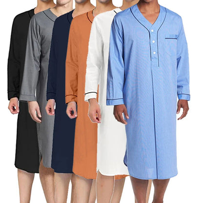 Casual Men Sleepwear Robes Nightgown Long Sleeve V Neck Loose Homewear Pajamas Night Dress Men Nightwear Bathrobes Dressing Gown