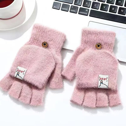 Thickened Women’s Cat Claw Paw Plush Fingerless Winter Gloves