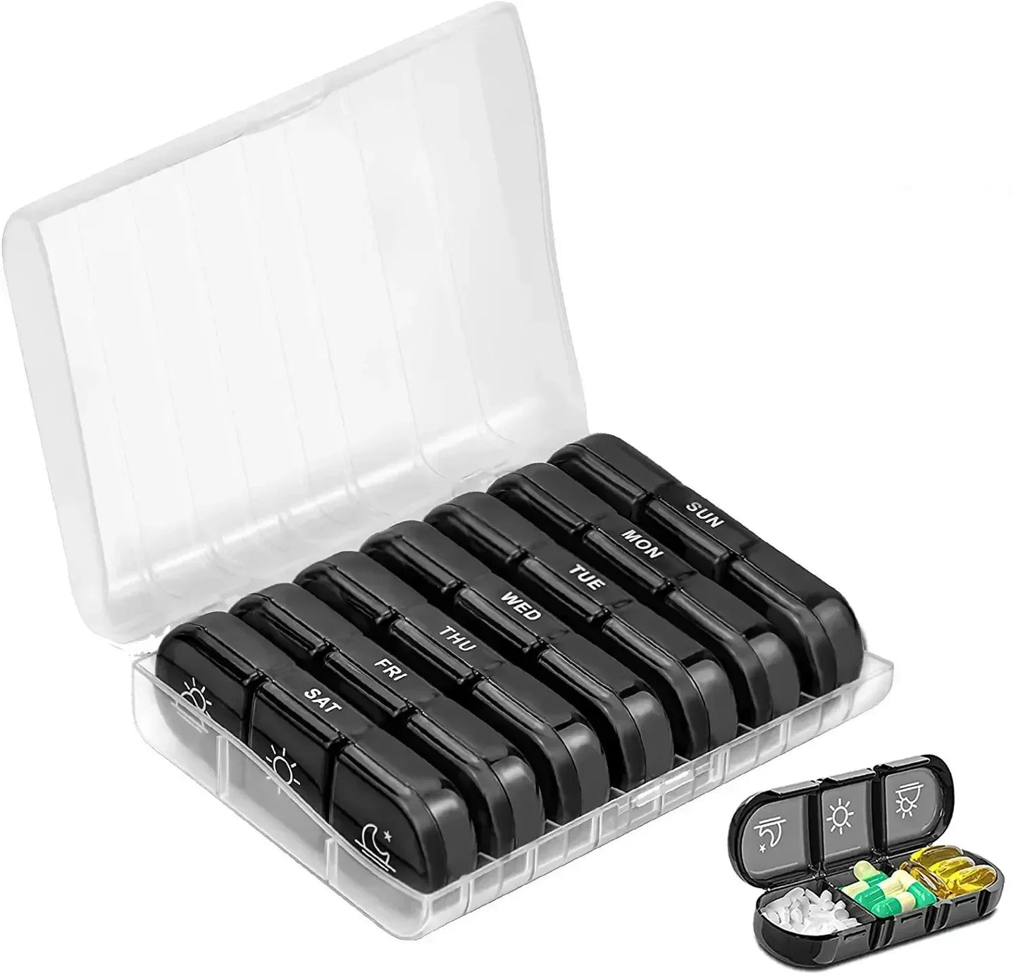 1 Set Pill Box 7 days Organizer 21 grids 3 Times One Day Portable Travel with Large Compartments for Vitamins Medicine Fish Oils