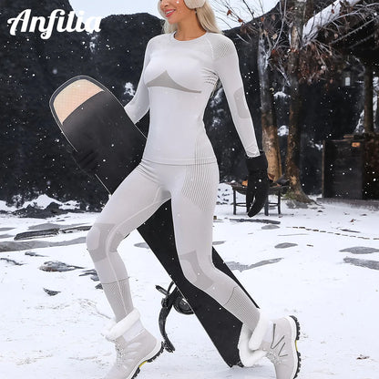 Anfilia Women Ski Thermal Underwear Set - Moisture-Wicking & Quick Dry