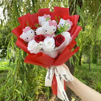 Kawaii Hello Kitty Doll with Artificial Flowers | Sanrio Bouquet Gift