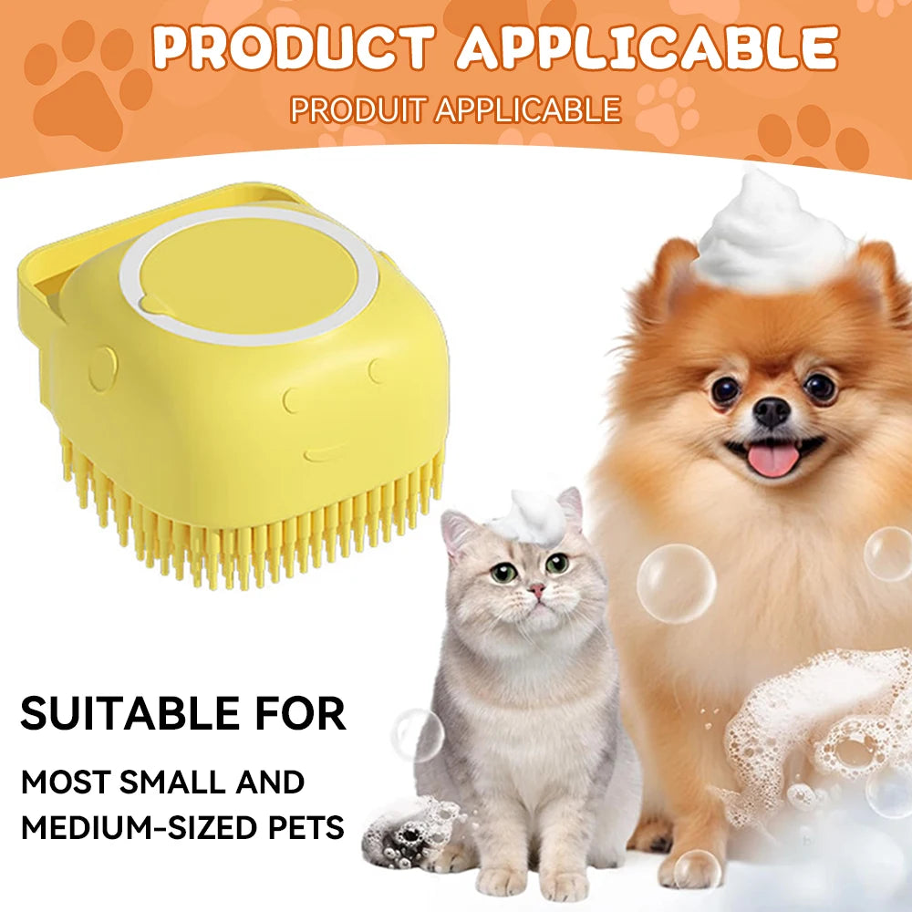 Soft Silicone Dog Bathing Brush with Shampoo Dispenser – Pet Massage Tool