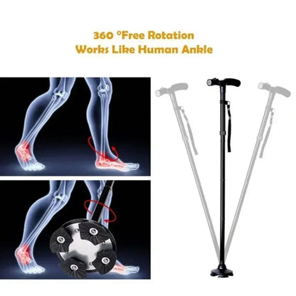 Height Adjustable Walking Stick | LED Light & Voice Alert