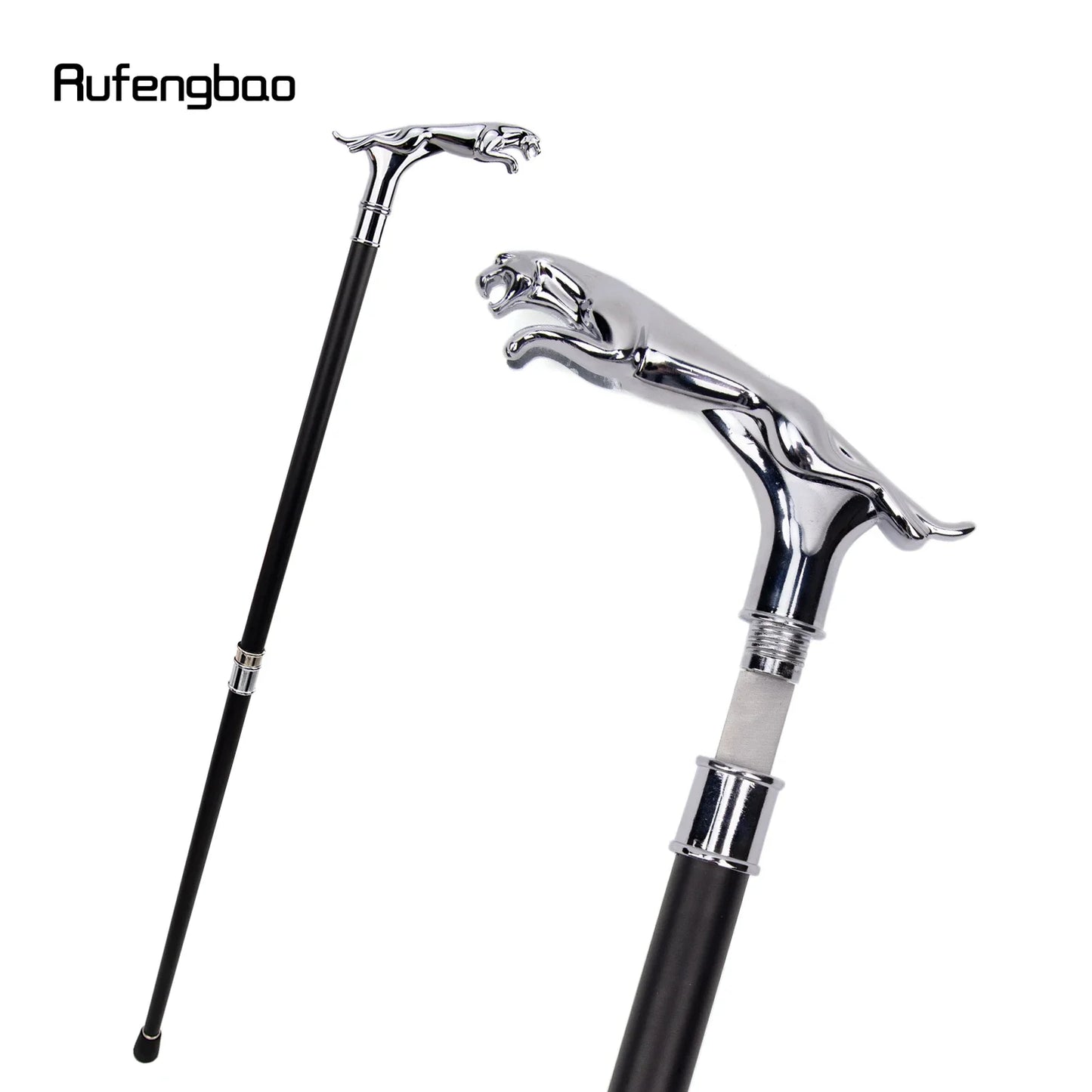 Silver Luxury Leopard with Tail Handle Walking Stick with Hidden Plate Self Defense Fashion Cane Cosplay Crosier Stick 93cm