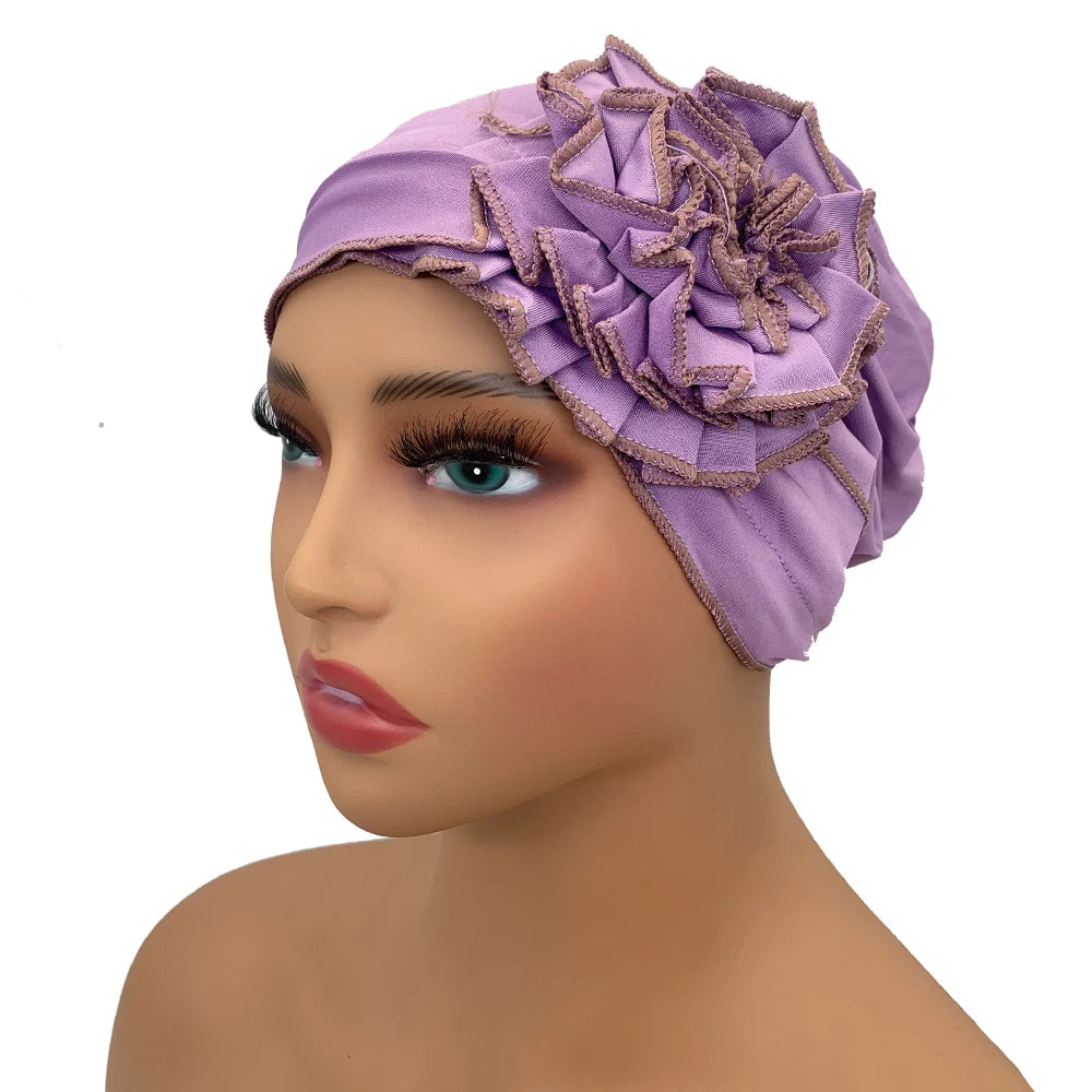 Stretchy Flower Turban Caps for Women Muslim Headscarf Bonnet Female Head Wraps Lady Hair Accessories Cancer Chemo Cap