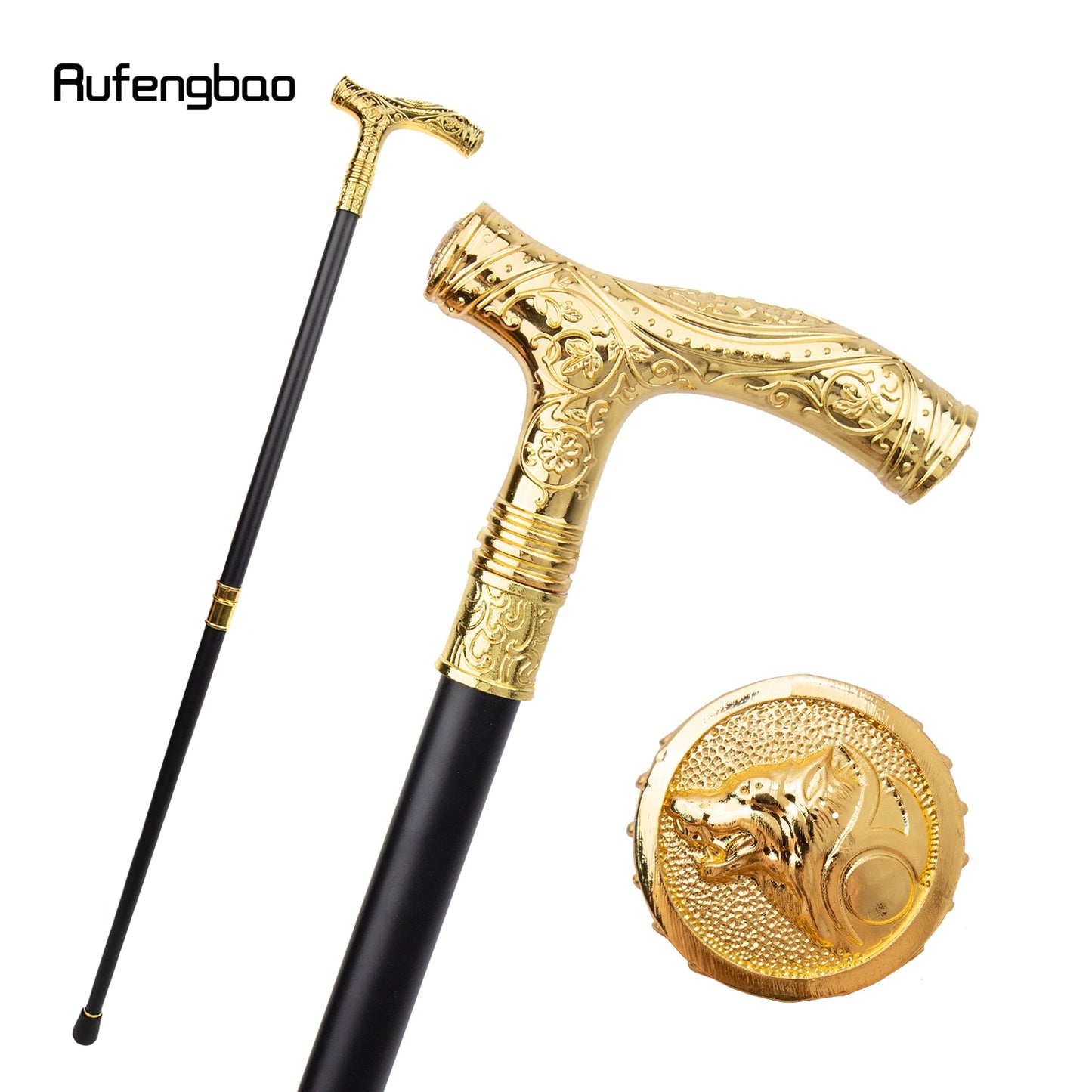 Golden Wolf Head Walking Cane | 93cm Fashionable Gentleman Stick