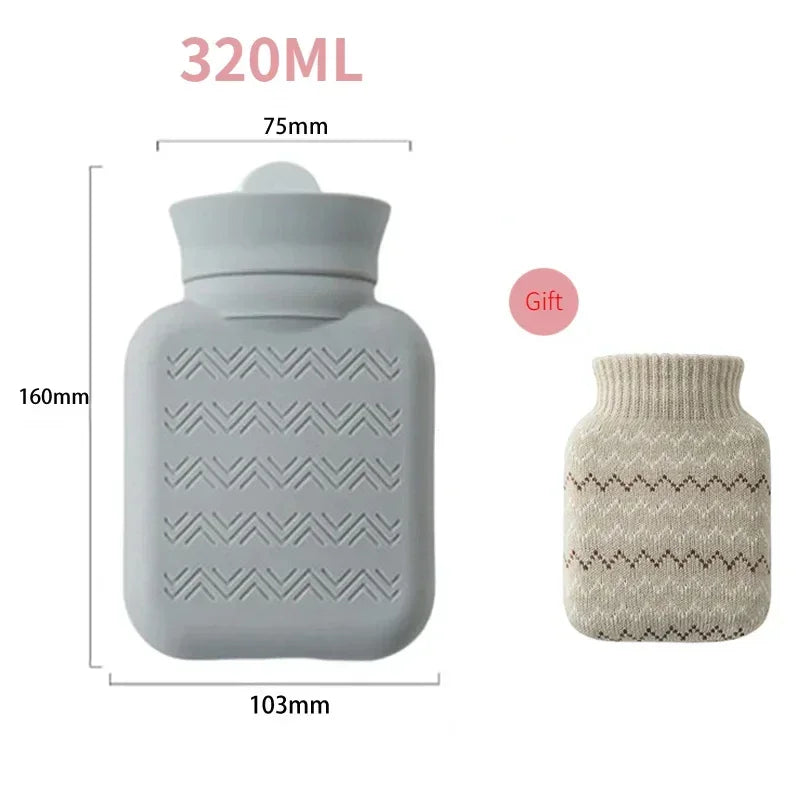 320ML Silicone Hot Water Bottle Winter Mini Cute Hand Warmer Portable Thick Rubber Plush Hot Water Bag for Bed Feet Warmer