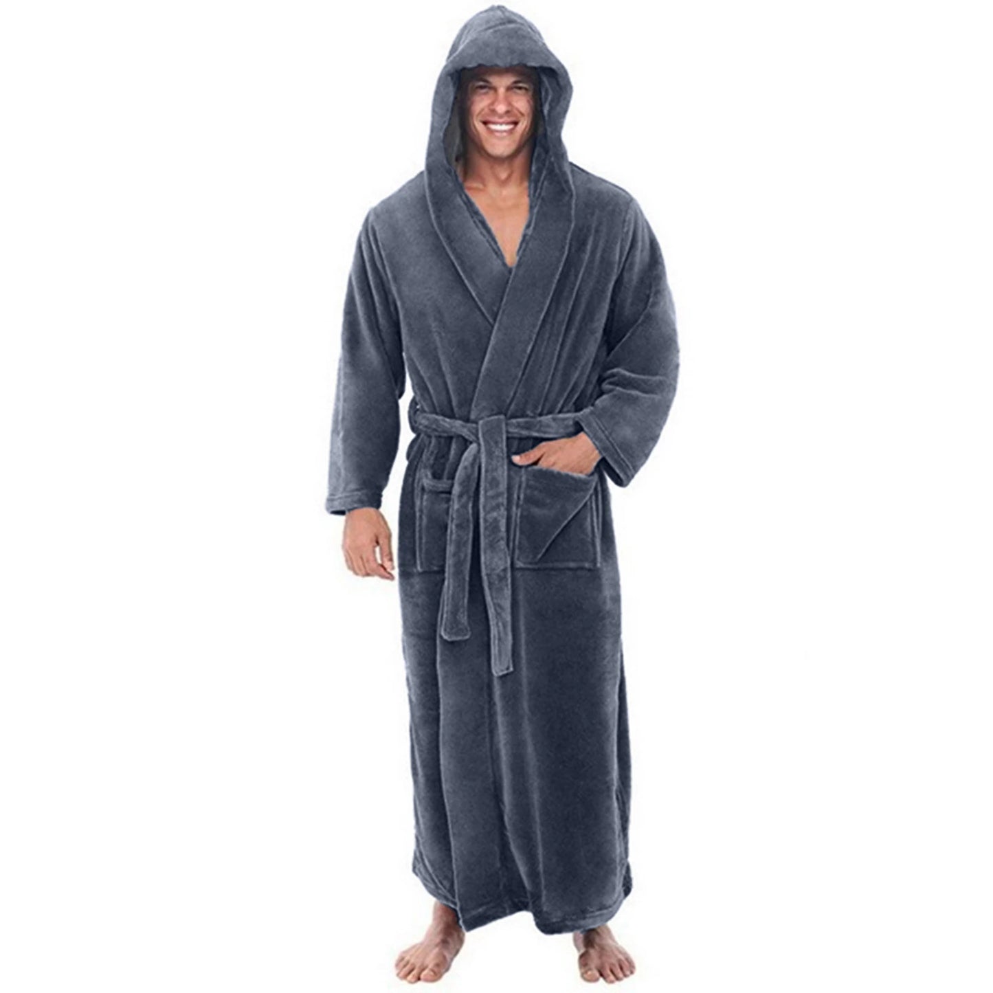 Mens Bathrobe Man Long Sleeve Winter Warm Nightwear Casual Flannel Robe Sleepwear Plush Male Bath Robe Nightgown