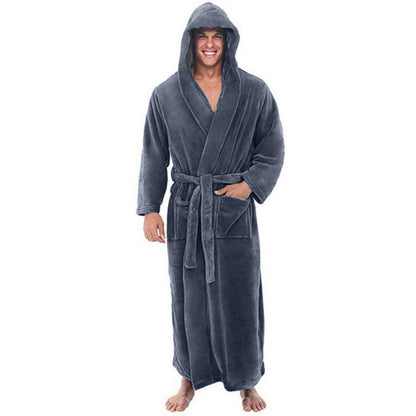 Mens Bathrobe Man Long Sleeve Winter Warm Nightwear Casual Flannel Robe Sleepwear Plush Male Bath Robe Nightgown