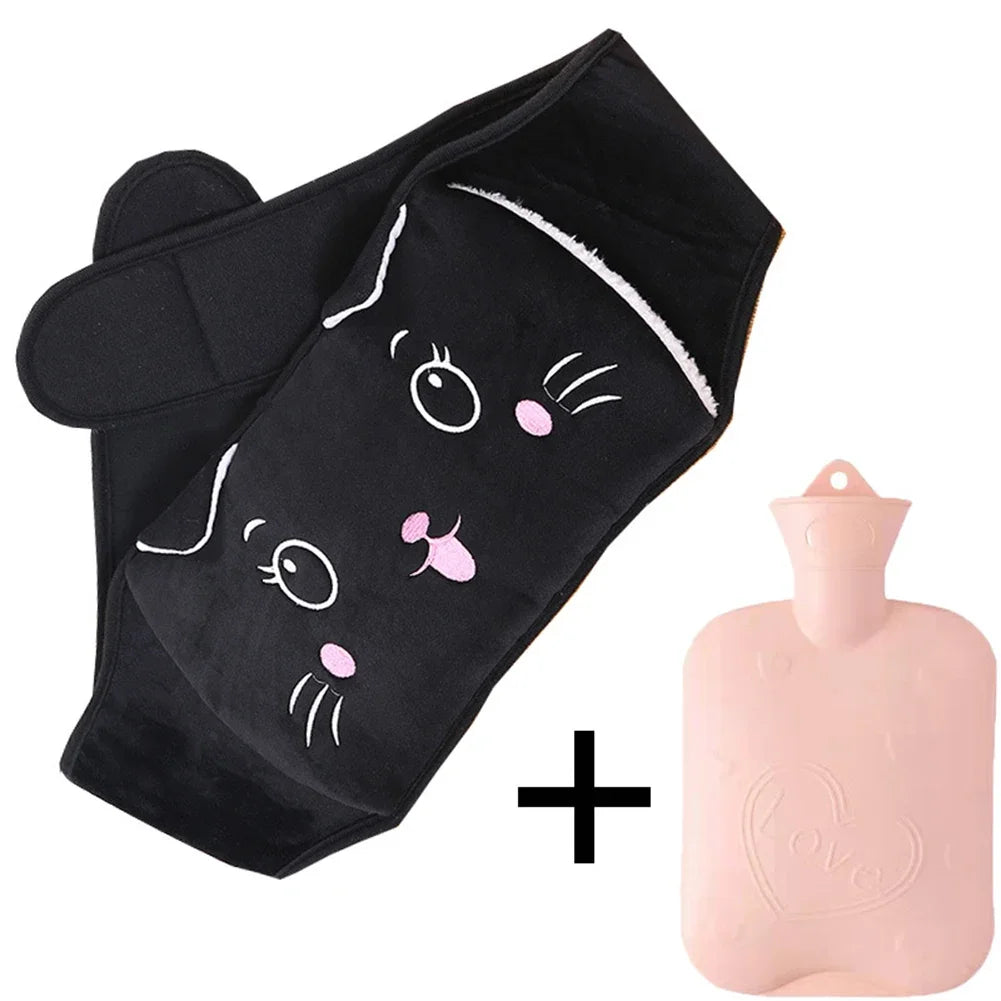 1 Set 1000ml Hot Water Bottle Bag With Plush Waist Cover For Pain Relief Winter Warm Waist Bag Stomach Abdominal Band Wrap