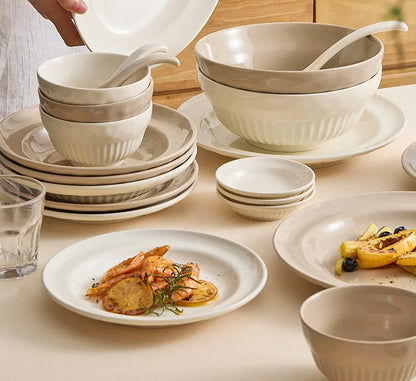 Cream Style Ceramic Bowl Set | High-End Japanese & Chinese Tableware, Kitchen Accessories