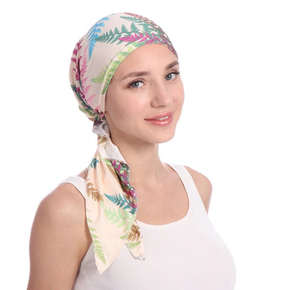 Women Headscarf Cap Floral Print Pre Long Tied Tassel Stretchy Head Wrap Hair Accessories Muslim Chemo Hat Turban Headwear