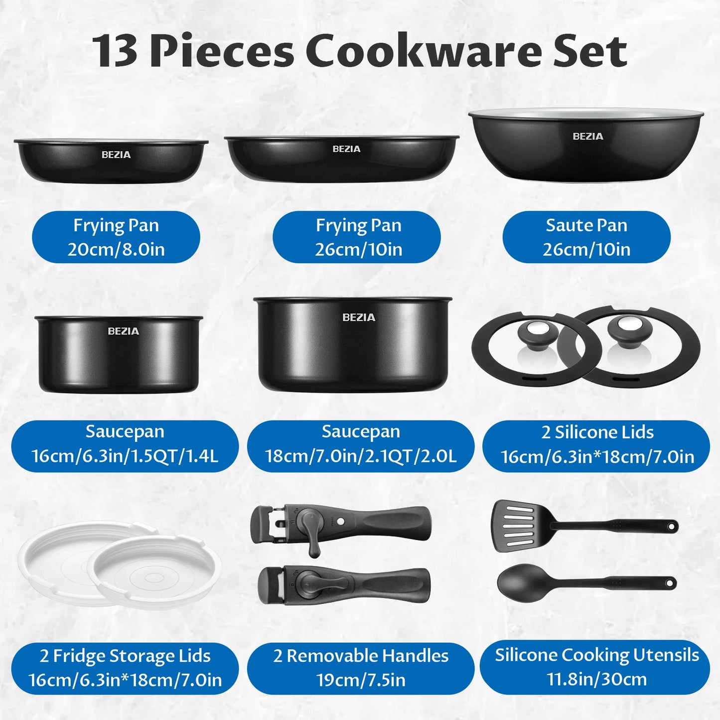 13-Piece Ceramic Cookware Set | Nonstick & Detachable Handles