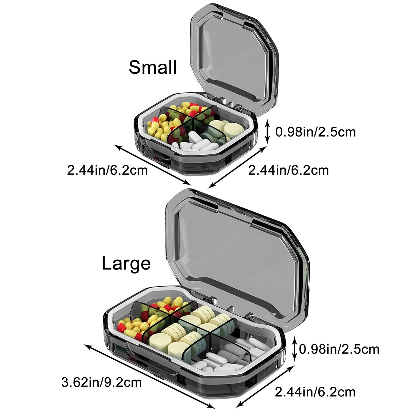 Pill Organizer Portable Travel Storage Box Mini Vitamin Pill Case Container for Purse and Pocket Tiny Clear Medicine Holder