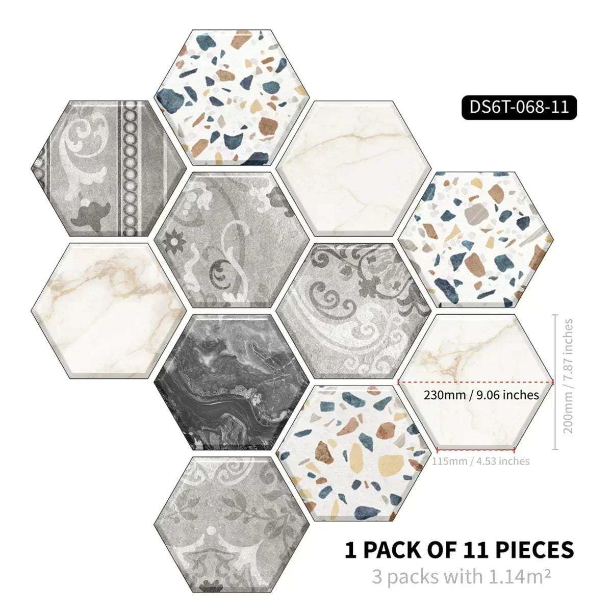 Moroccan Style Hexagonal Floor Stickers – Non-Slip Waterproof Decals