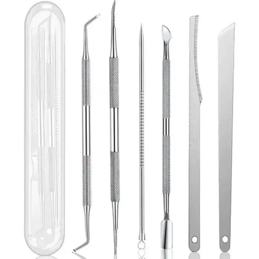 6pcs Stainless Steel Manicure Pedicure Knife To Remove Dead Skin Calluses Thick Hard Nail Clippers Acne Needle Pick Tool Set