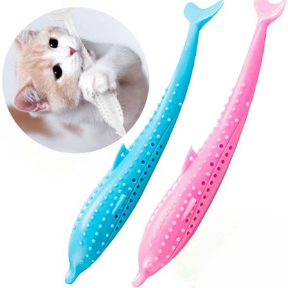 Fish-Shaped Cat Teeth Brushing Toy – Silicone Chew Toy with Catnip