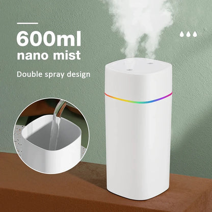 600ML Air Humidifier Double Spray Port Essential Oil Aromatherapy Humidifier Mute Atomizer Colorful Lights For Home Office