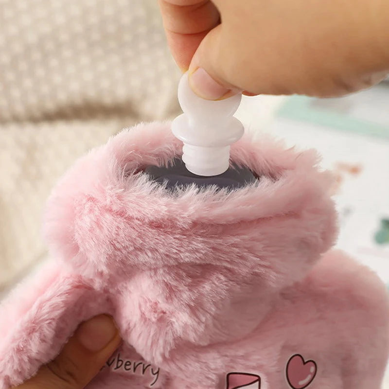 Cartoon Plush Rabbit Bear Hot Water Bottle Water Filling Velvet Small Portable Student Hand Warmer Cute Warm Water Bag