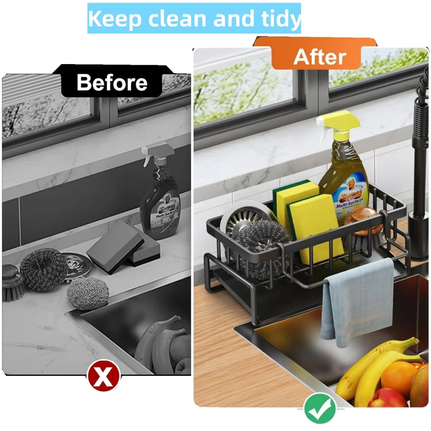 Stainless Steel Sink Organizer – Self-Draining Soap & Sponge Holder