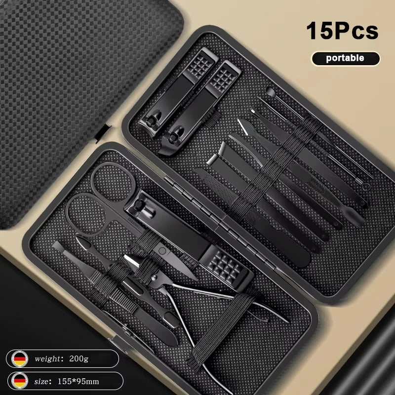 8/12/15/20/24pcs black Nail clipper set Pedicure knife Stainless steel Nail beauty tool Nail Care Trimmer Portable travel box