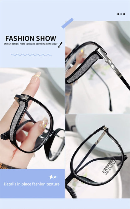 Elbru Ultralight Fashion TR90 Reading Glasses Women Men Anti Blue Light Glitter Square Frame Presbyopia Optical Eyeglasses 0+400