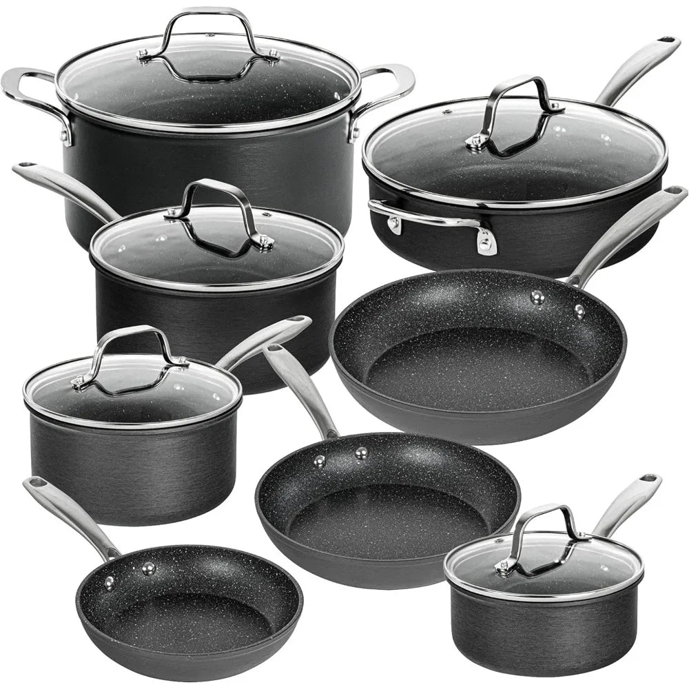 13-Piece Non-Stick Pots and Pans Set, Hard Anodized Cookware