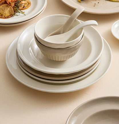 Cream Style Ceramic Bowl Set | High-End Japanese & Chinese Tableware, Kitchen Accessories