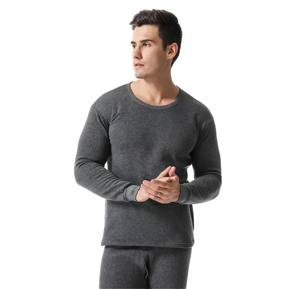 Winter Men’s Thermal Underwear Set - Cotton Fleece-lined Long Johns