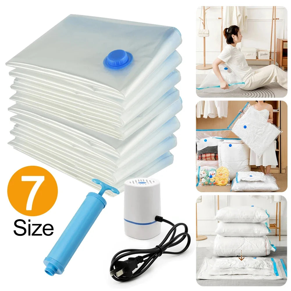 Reusable Vacuum Bags – 7 Sizes, Space-Saving Clothes Storage