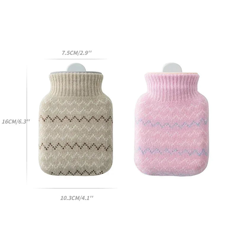 320ML Silicone Hot Water Bottle Winter Mini Cute Hand Warmer Portable Thick Rubber Plush Hot Water Bag for Bed Feet Warmer