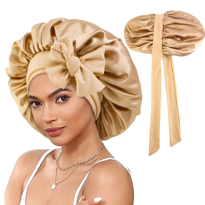 Fashion Satin Solid Color Sleeping Hat Stretchy With Tie Band Night Shower Cap Women Ladies Hair Head Cover Bonnet Turban